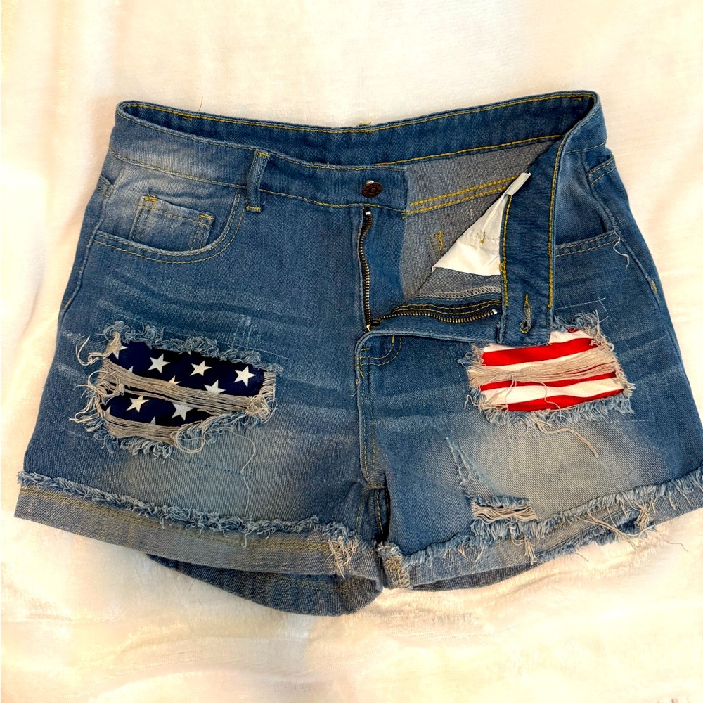 Blue Distressed Denim Women Shorts